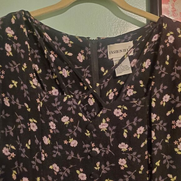 Vintage 90s Indie Grunge Whimsigoth Micro Floral Black Purple Maxi Dress - Picture 9 of 11